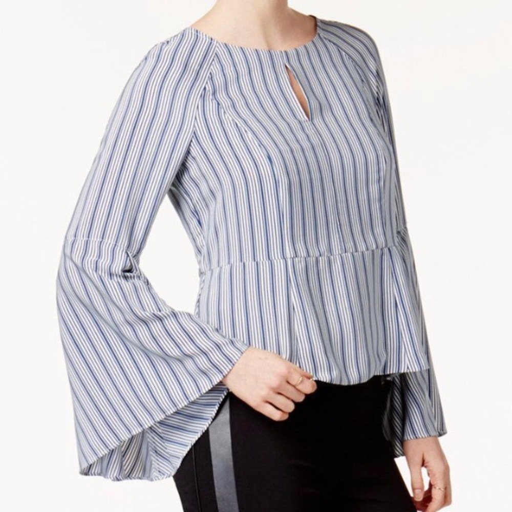 Barr III Bell Sleeve Keyhole Stripe Long Sleeve XS